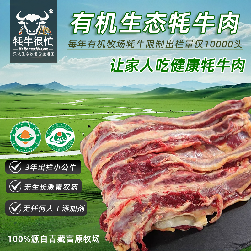 新鲜精品去骨牛肋条2斤现杀高原散养牦牛肉新鲜生鲜白耗牛腩清真