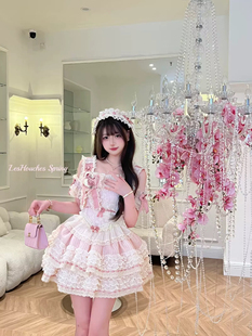 樱慧风铃落樱层层吊带裙蝴蝶结配饰蛋糕甜美可爱内搭连衣裙上衣女
