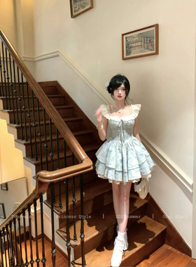 Tomoyois知世 樱织花翎 精致甜美小飞袖温柔碎花收腰公主风连衣裙