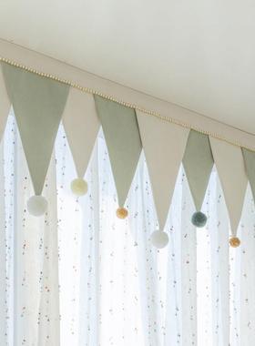 ins风儿童房窗帘帘头定制防漏光飘窗成品窗幔自粘魔术贴免安装