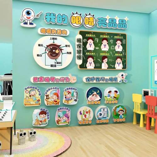 眼镜店墙面装饰画形象背景爱护睛贴画广告海报科视光中心诊所文化