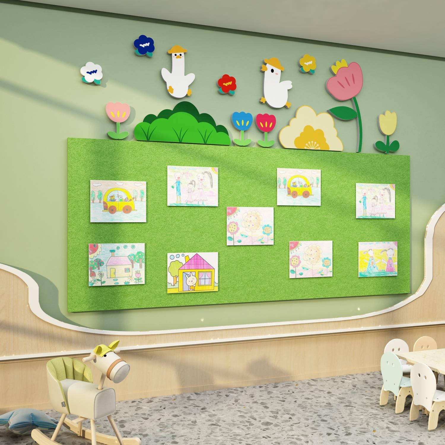 幼儿园环创毛毡板照片展示托 托管机构班级布置教室装饰文化Logo