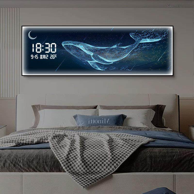 鲸鱼客厅装饰画高级感led带灯挂画卧室床头画数字电子时钟画壁画
