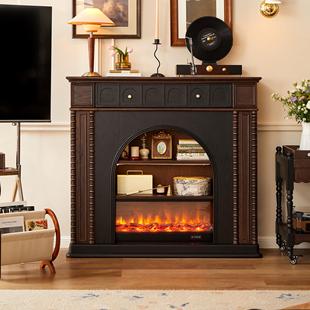 法式复古实木壁炉装饰柜中古小户型客厅一体储物柜置物架展示柜子