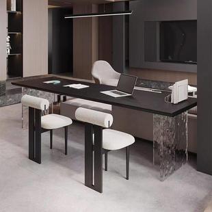 初拥客厅长条桌实木书桌设计师水波纹压克力悬浮电脑桌书房办公桌