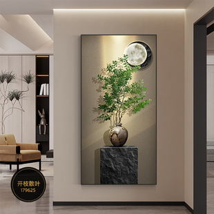 新中式玄关装饰画绿植走廊过道挂画现代简约入户正对门壁画高级感