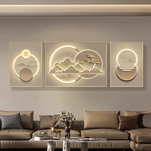 源头工厂客厅轻奢麋鹿三联装饰画