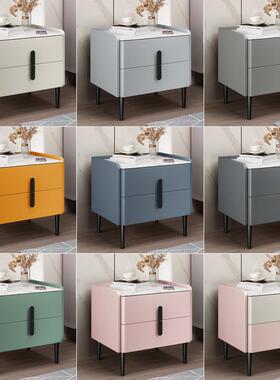 QHM128床头柜轻奢简约现代岩板桌面皮质软包高级感卧室宽窄实