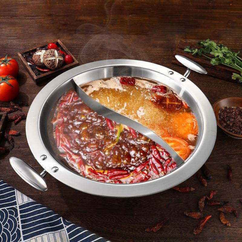 304不锈钢谭鸭血火锅盆鸳鸯锅加厚商用电磁炉专用清汤锅具大容量