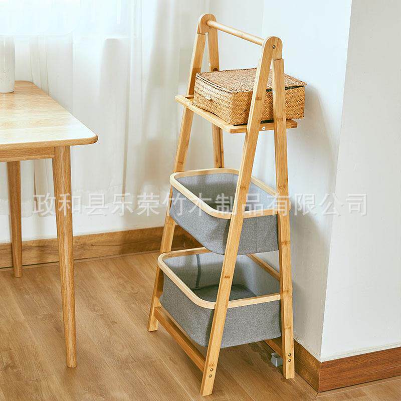 可折叠脏衣收纳筐收纳架楠竹布艺脏衣篮分层落地杂物篓多功能