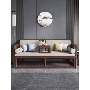 罗汉床新中式胡桃木实木推拉床茶桌椅组合沙发床两用伸缩折叠沙发