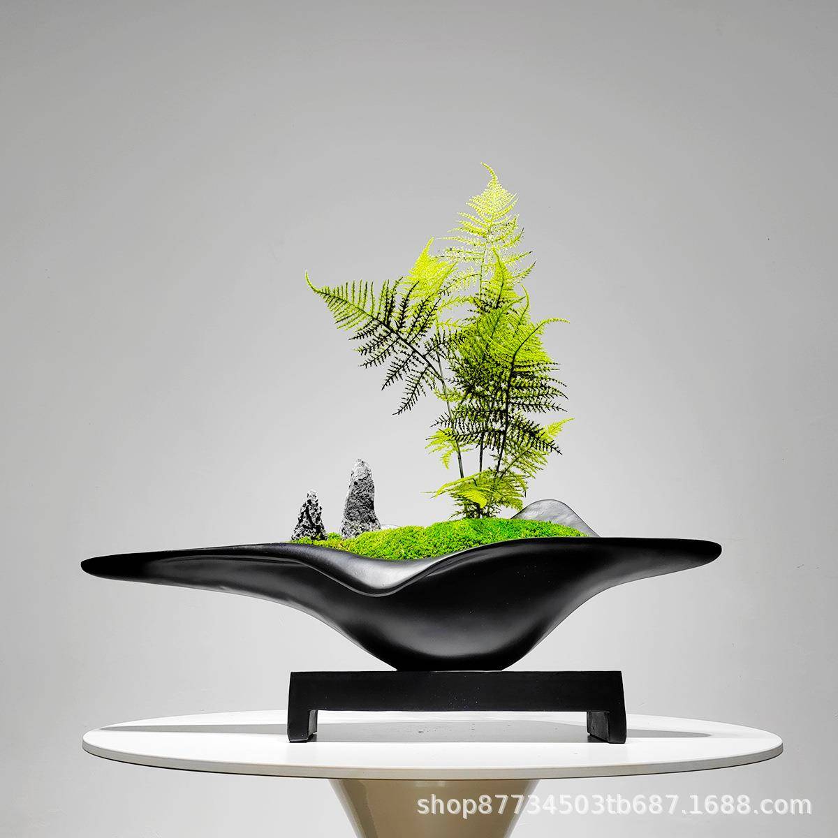新中式简约现代永生苔藓绿植盆景售楼处样板间前台茶几花艺装饰品