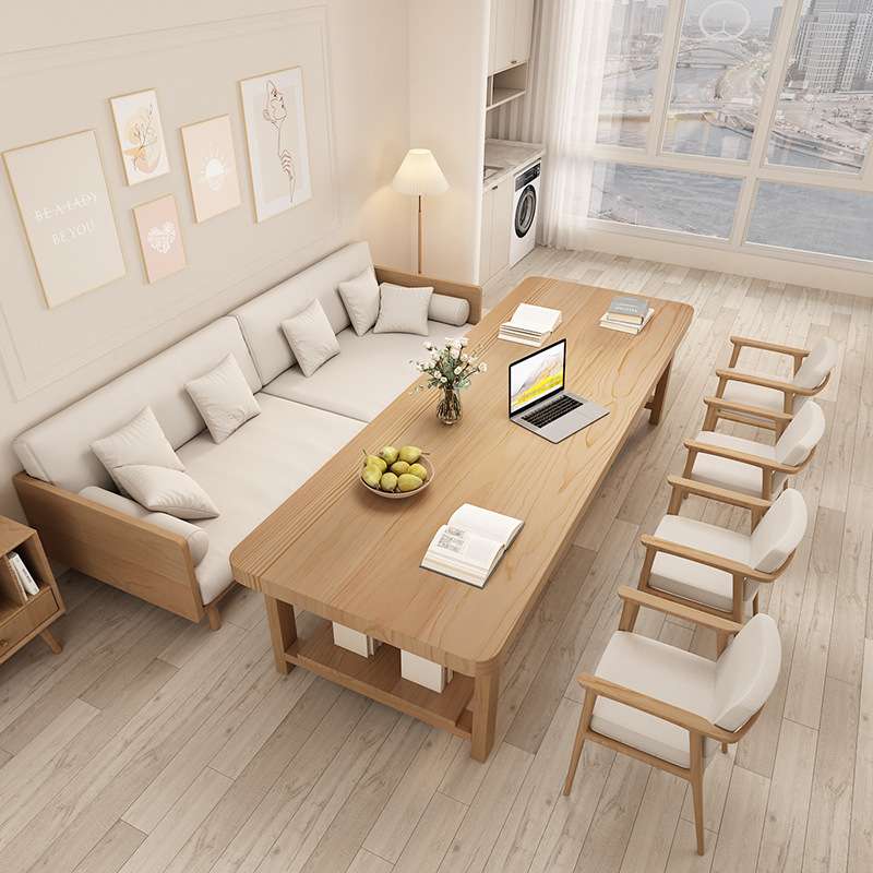 北欧客厅实木大板长书桌双层学习桌家用沙发双人写字桌绘画书法桌