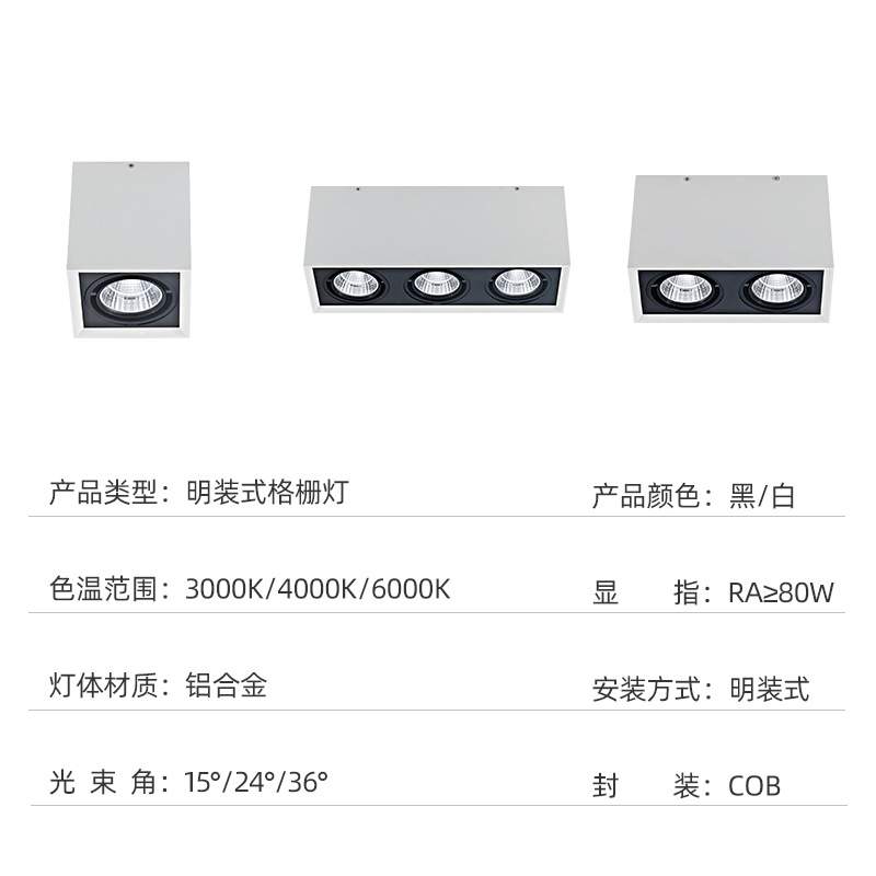 供应走廊过客厅筒灯明装式头斗胆灯家用道LED格栅灯吊顶