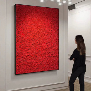 立体纯手抽象油画红色肌理画客厅玄关现代装饰画轻奢砂岩画舞泓