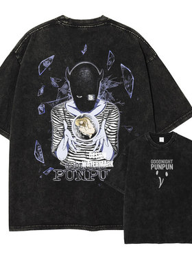 晚安布布t恤水洗做旧印花美式复古 Punpun短袖夏季宽松男装