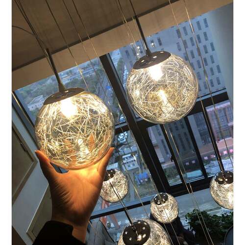 玻璃吊灯三头餐吊灯卧室床头过道玄关吊线灯楼梯转角吊灯玻璃灯罩