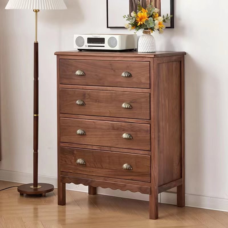 北美黑胡桃木四斗柜简约复古实木四斗橱中古小户型卧室收纳储物柜