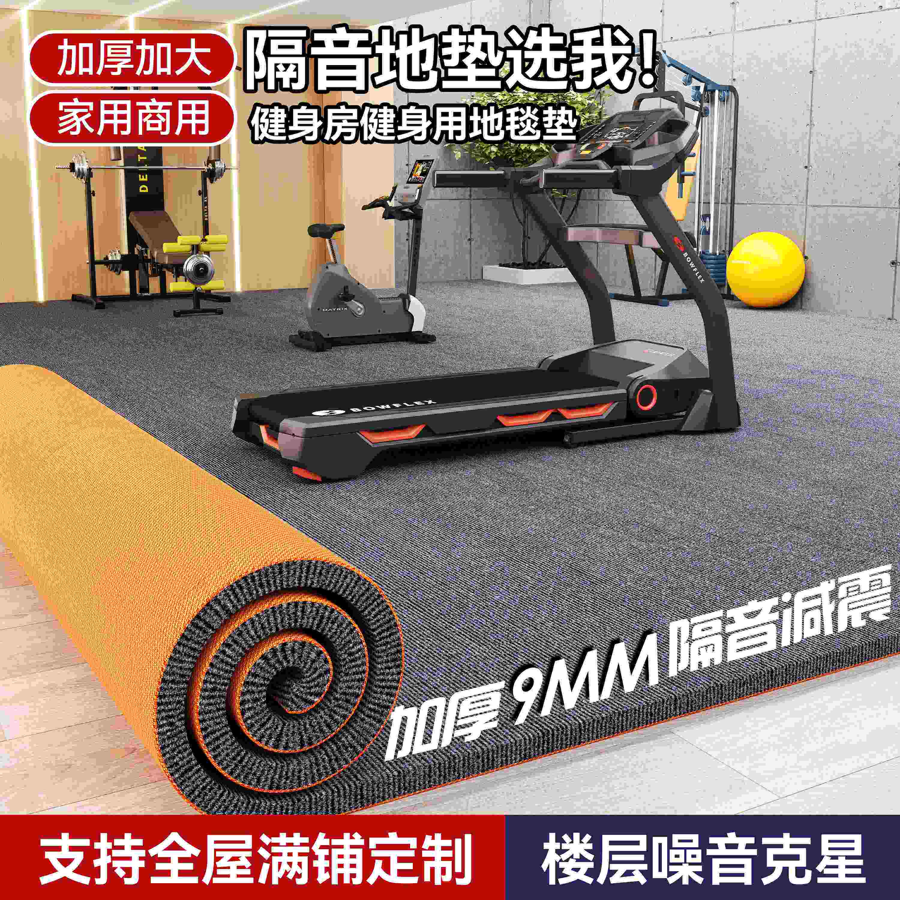 跑步机减震地垫家用健身健身车防滑降噪垫隔音防震加厚吸音地毯
