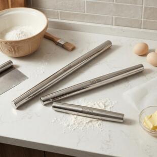 不锈钢擀面杖饺子皮披萨压面棒厨房烘焙工具擀面杖家用三件套家用