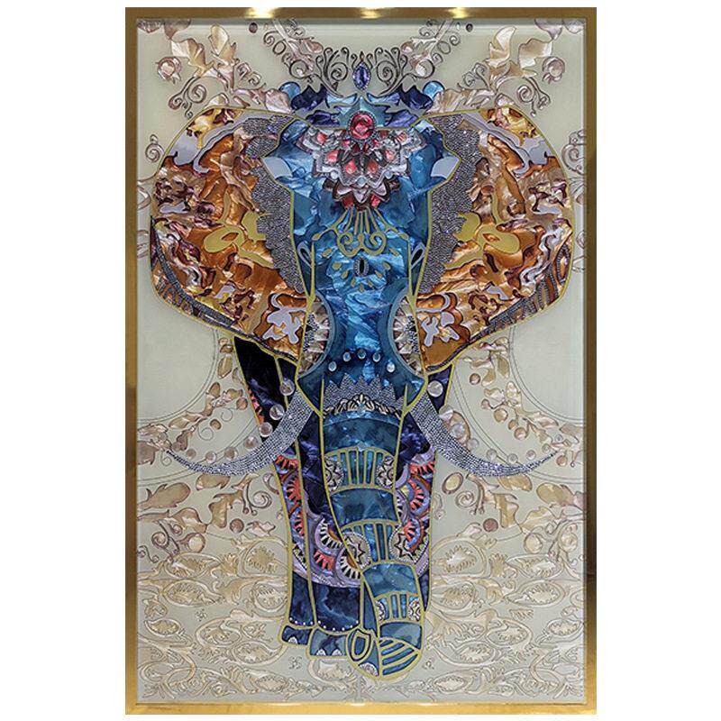 手绘珐琅彩画美式玄关立体挂画餐厅轻奢装饰画客厅壁画吉象如意