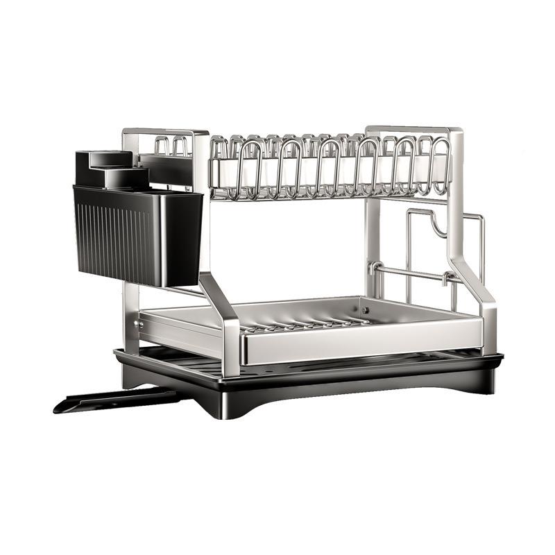 锈钢双碗碟架杯架不厨房置架收纳晾放WDJ-3286刀物筷导流款层沥水