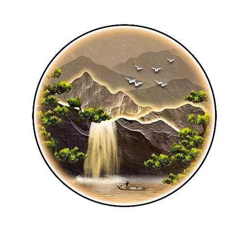 流水生财玄关装饰画高级感灯画大山气壁水NM121052画客厅挂画新中