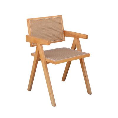 北欧餐厅藤编椅子实木昌迪尔靠背扶手椅子家用民宿实木藤编椅