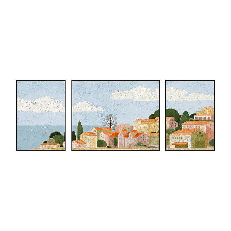 现简约客厅装饰画定制北欧沙发背景墙壁画肌理感小清新三联挂画