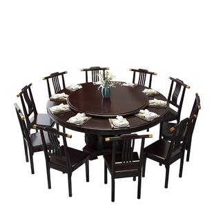 江西赣州南康家具新中式实木餐桌圆形带转盘家用橡木10人大圆餐桌
