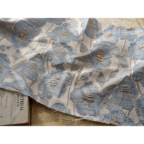 浮雕金丝大花朵色织提花面料硬挺复古时装布料箱包凹凸质感纹理布