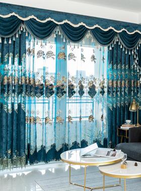 7YX雪尼尔羊绒绣花高遮光窗帘成品奢华镂空窗帘客厅卧室落地窗c