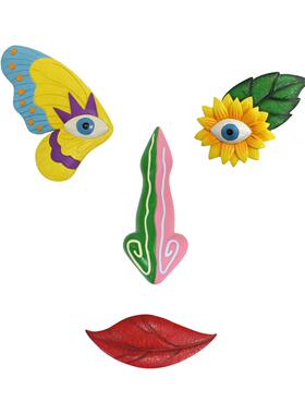 多彩仿真人脸树木墙壁饰品花园挂饰四色炫彩户外创意树挂现货