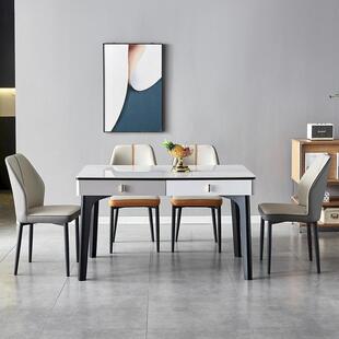 现代简约实木岩板餐桌椅组合带储物抽屉家用长方形玉晶石吃饭桌子