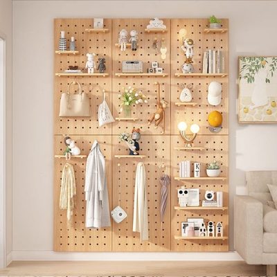 实木洞洞板玄关置物架墙面展示架子工具挂板书桌背景墙定制收纳架
