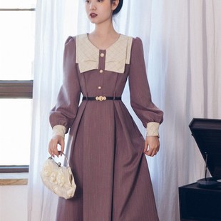 速发参加服礼装订婚连衣裙子紫色春袖伴娘婚长礼服平时日常可穿
