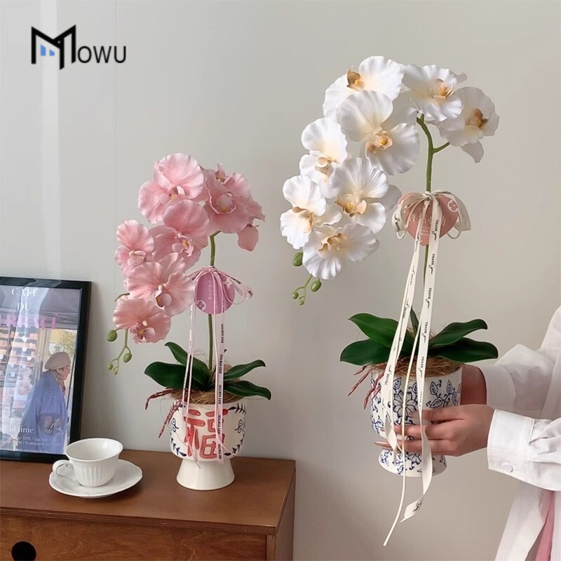 速发蝴蝶兰花摆奢花花茶几轻设盆栽假餐桌装饰花艺客厅摆件