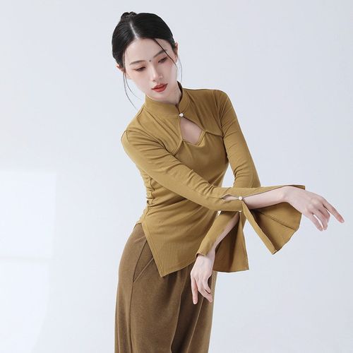 速发新中式古典舞练功服长袖舞蹈服改良旗袍领镂空舞上衣