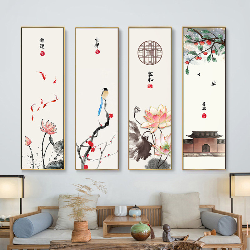 速发新中式客厅装画画餐厅书公茶室禅意挂饰花鸟风景水墨画办房室