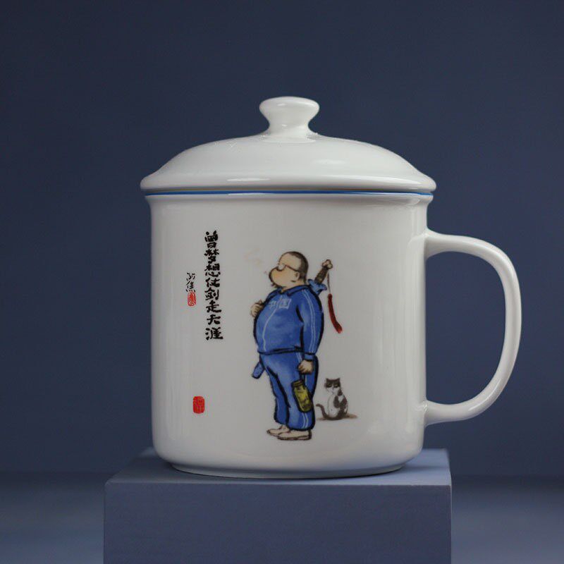 速发子容性马克杯带盖陶瓷杯大复古仿杯家用喝水杯个量燕麦骨瓷杯
