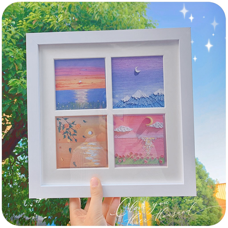 速发油画棒卡纸专框作品装裱用生日礼物四九宫格1010画画纸相框