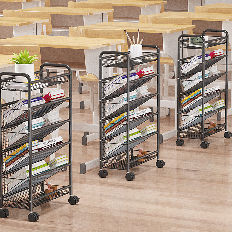 速发可移动落地置物架学生收纳层架多层家用小推车带轮书架简易书