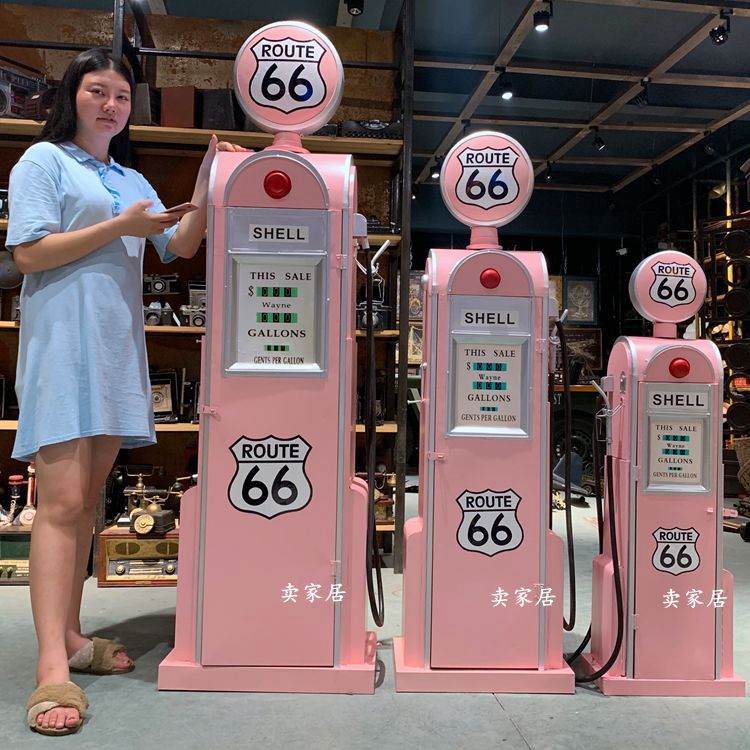 现货速发铁艺加油机模型复古工业风落地大型摆件酒吧咖啡厅店铺收