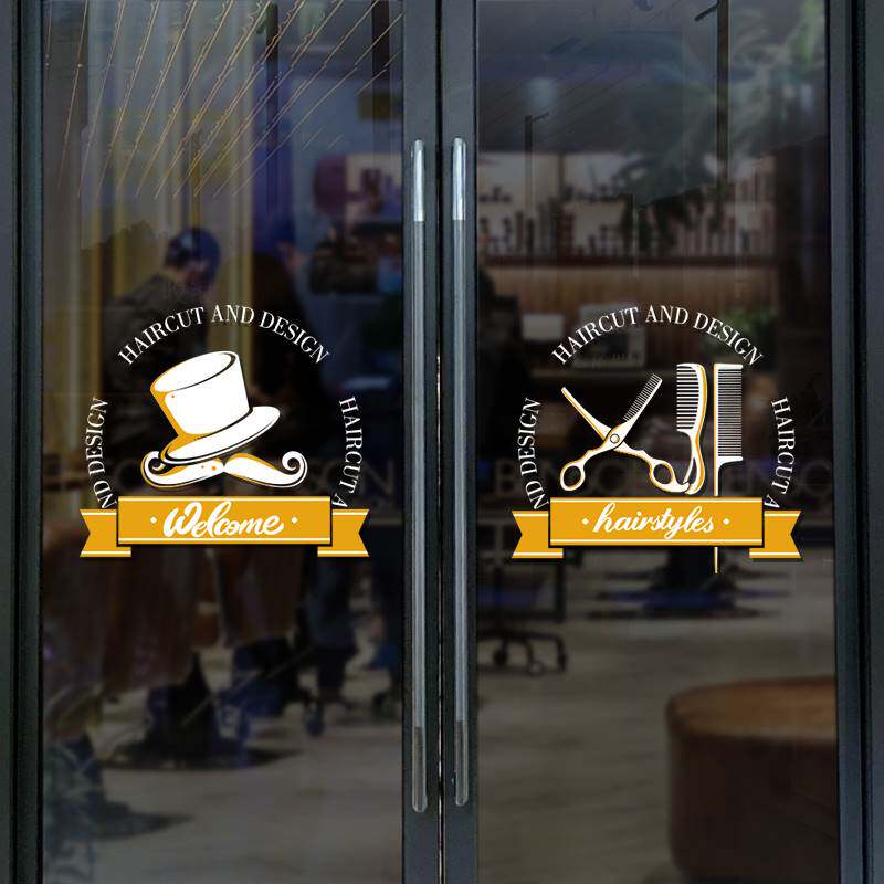 现货速发发廊理发店玻璃门贴纸双面美发店门面橱窗装饰广告标识贴