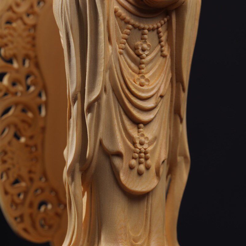 现货速发桧木雕南海观音菩萨佛像摆件实木家居镇宅工艺品中式供奉