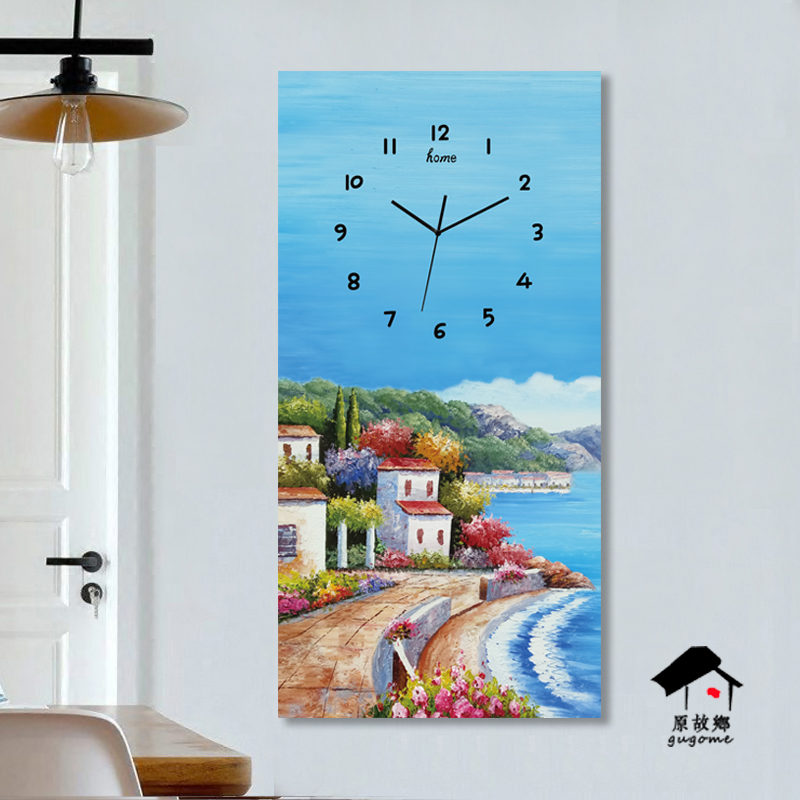 现货速发竖向长方形简约个性挂画钟表装饰画钟表客厅餐厅准时静音图片