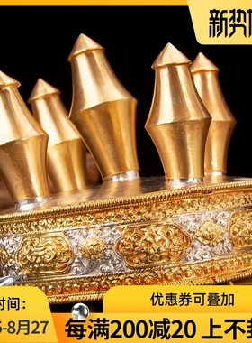 现货速发藏传尼泊尔紫铜镀银镀金朵玛曼扎15厘米五方佛曼扎供养上