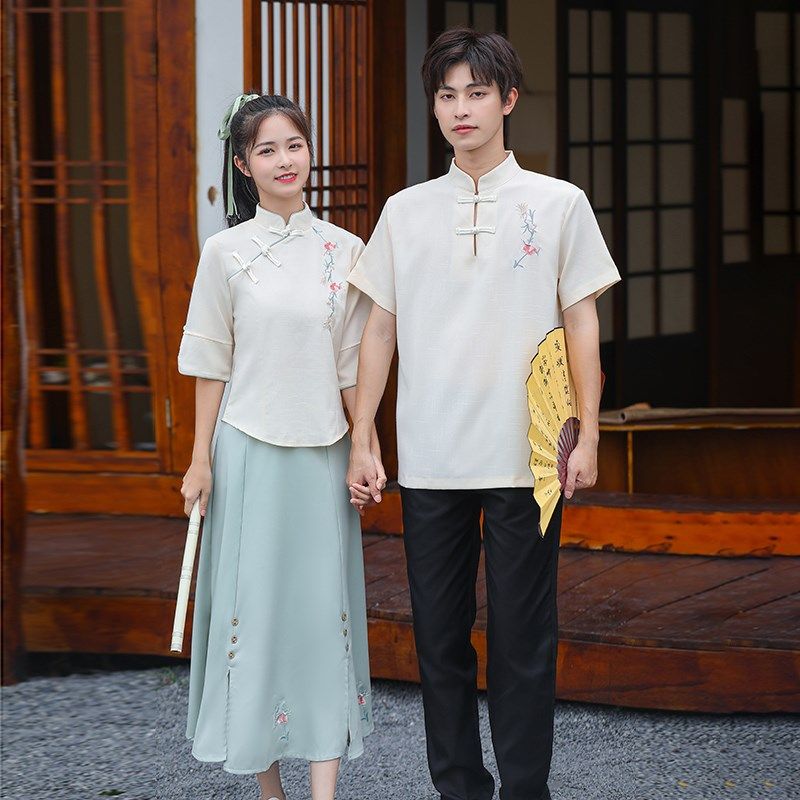 速发民国风学古装日常改良汉毕唐装茶艺中国风文艺复生服业班服套