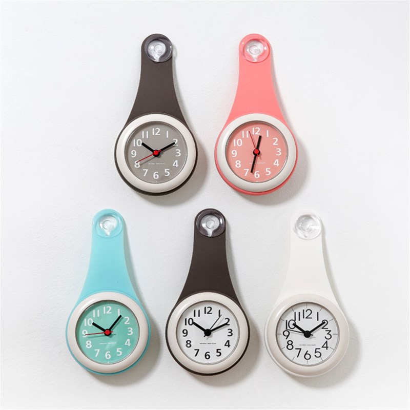速发创房简约吸盘防水浴室钟卫生间静音迷你钟表厨意冰箱贴玻璃小