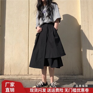 速发不规腰a字高腰裙新长韩版高则小众简约中款款大码半身裙